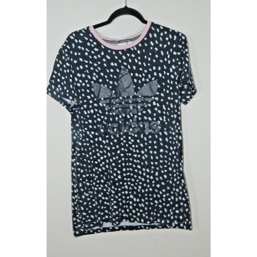 Adidas T-Shirt Women Size Medium Trefoil‎ Blue Pink Dots Originals
